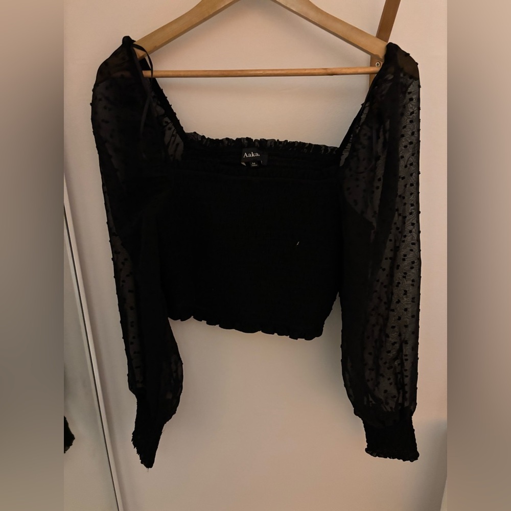 Black Women's Blouse with Sheer Sleeves